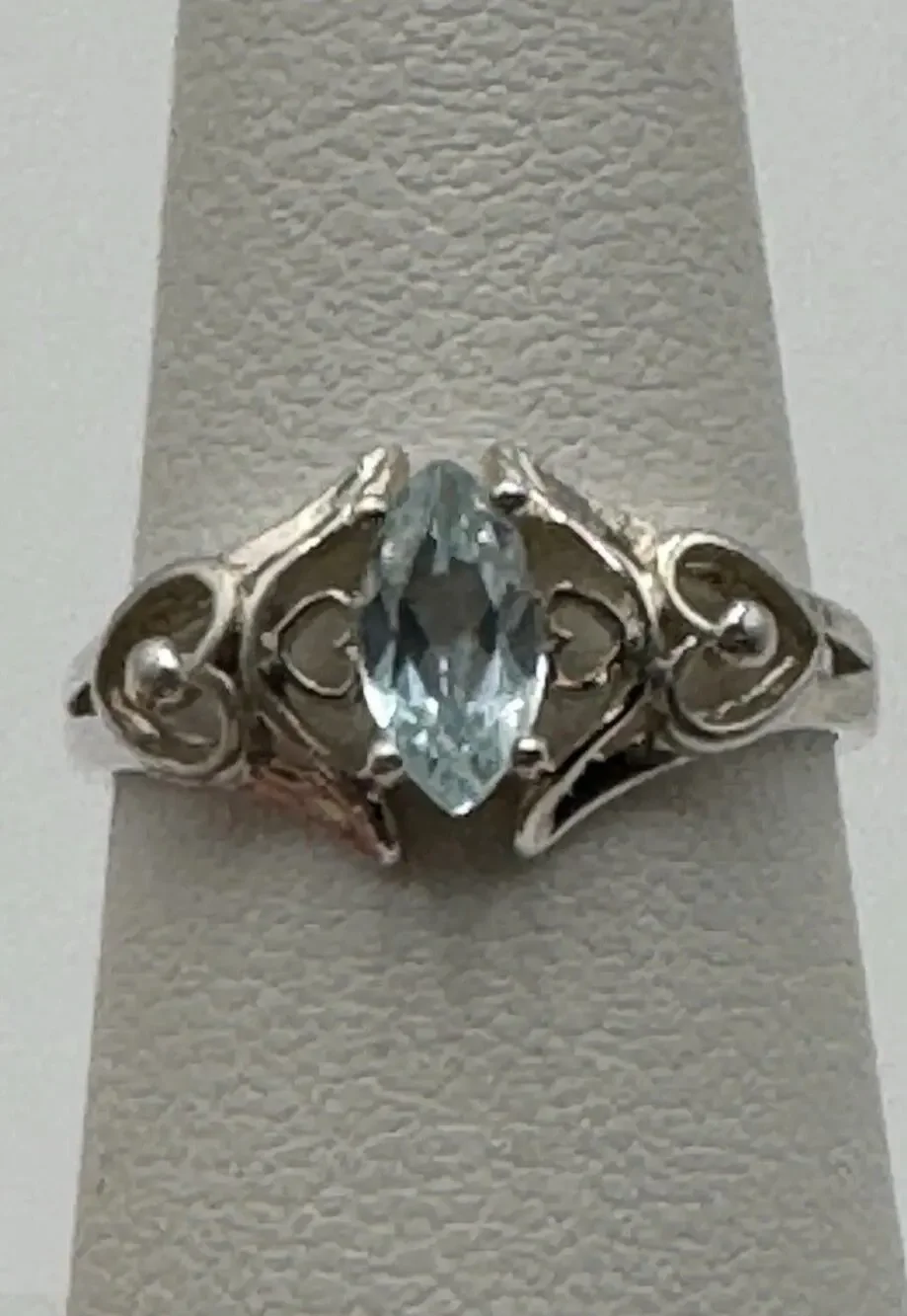 Sterling Silver 925 Blue Oval Topaz December Birthstone Ring Double Heart Size 7
